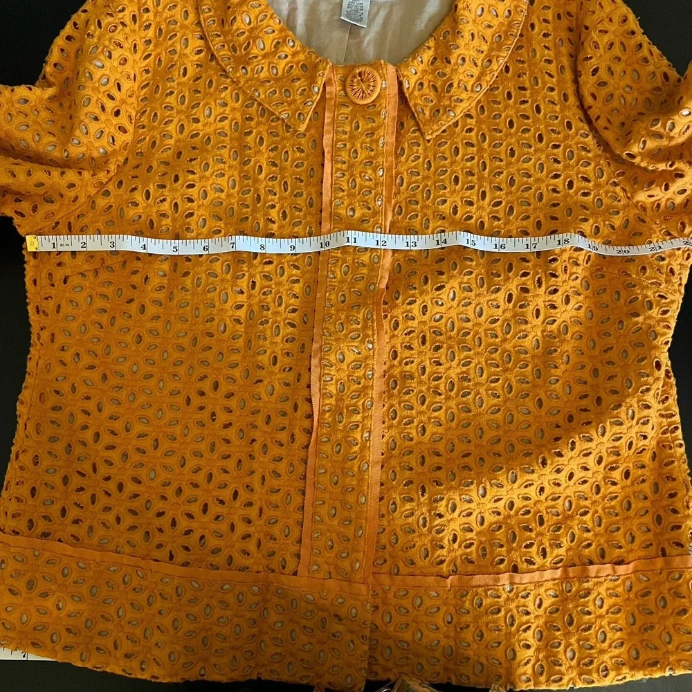 Chico's Orange Blossom‎ 3 Eyelet Linen Blend Jacket Coat Collared Floral Bright